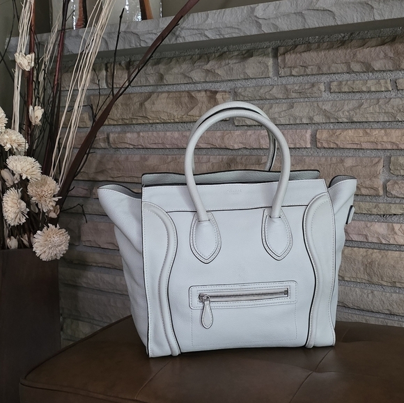 🐢 Céline White Drummed Calfskin Luggage Mini - Picture 1 of 17